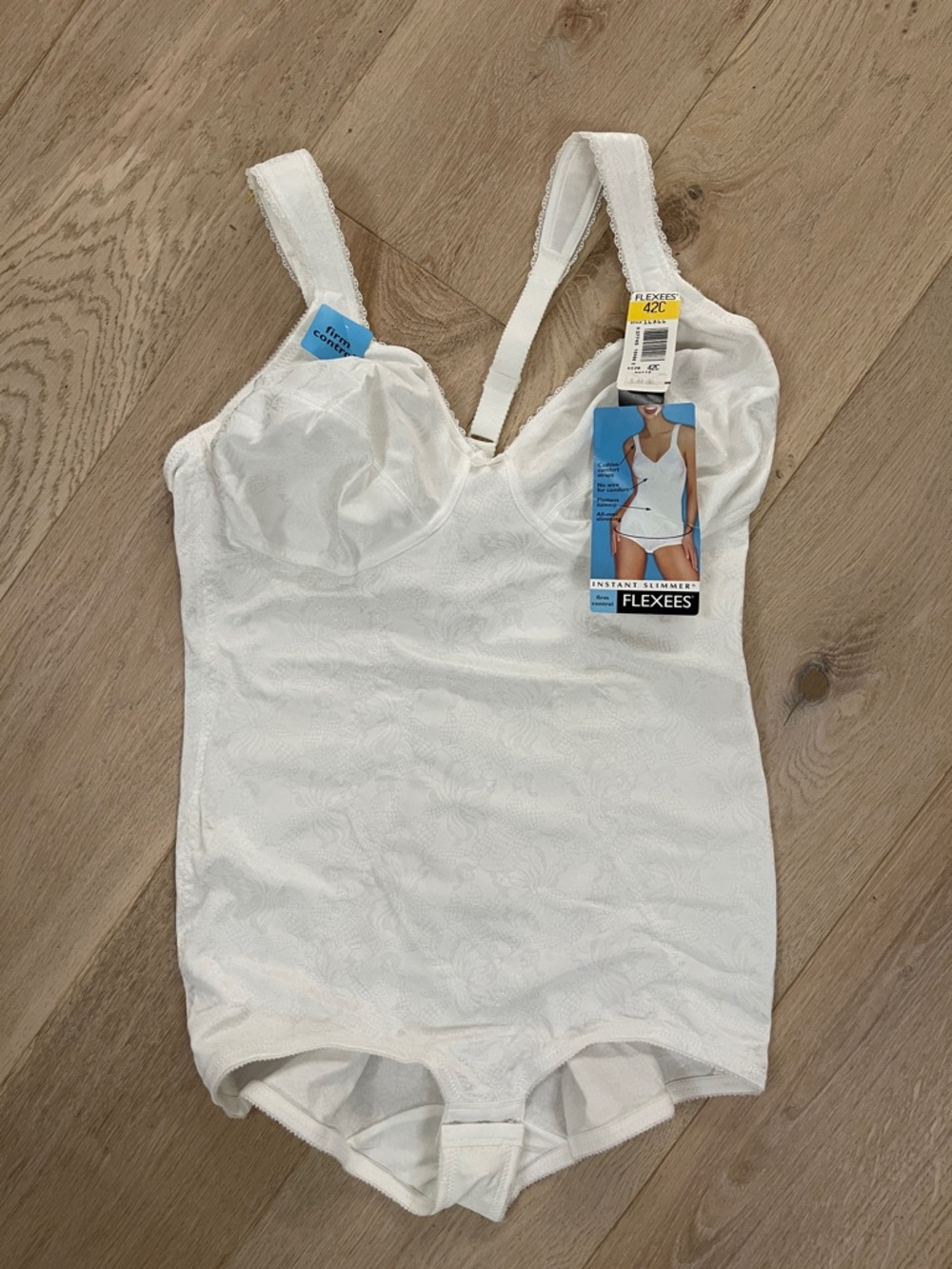 Flexees White Floral Jacquard Shaping Bodysuit